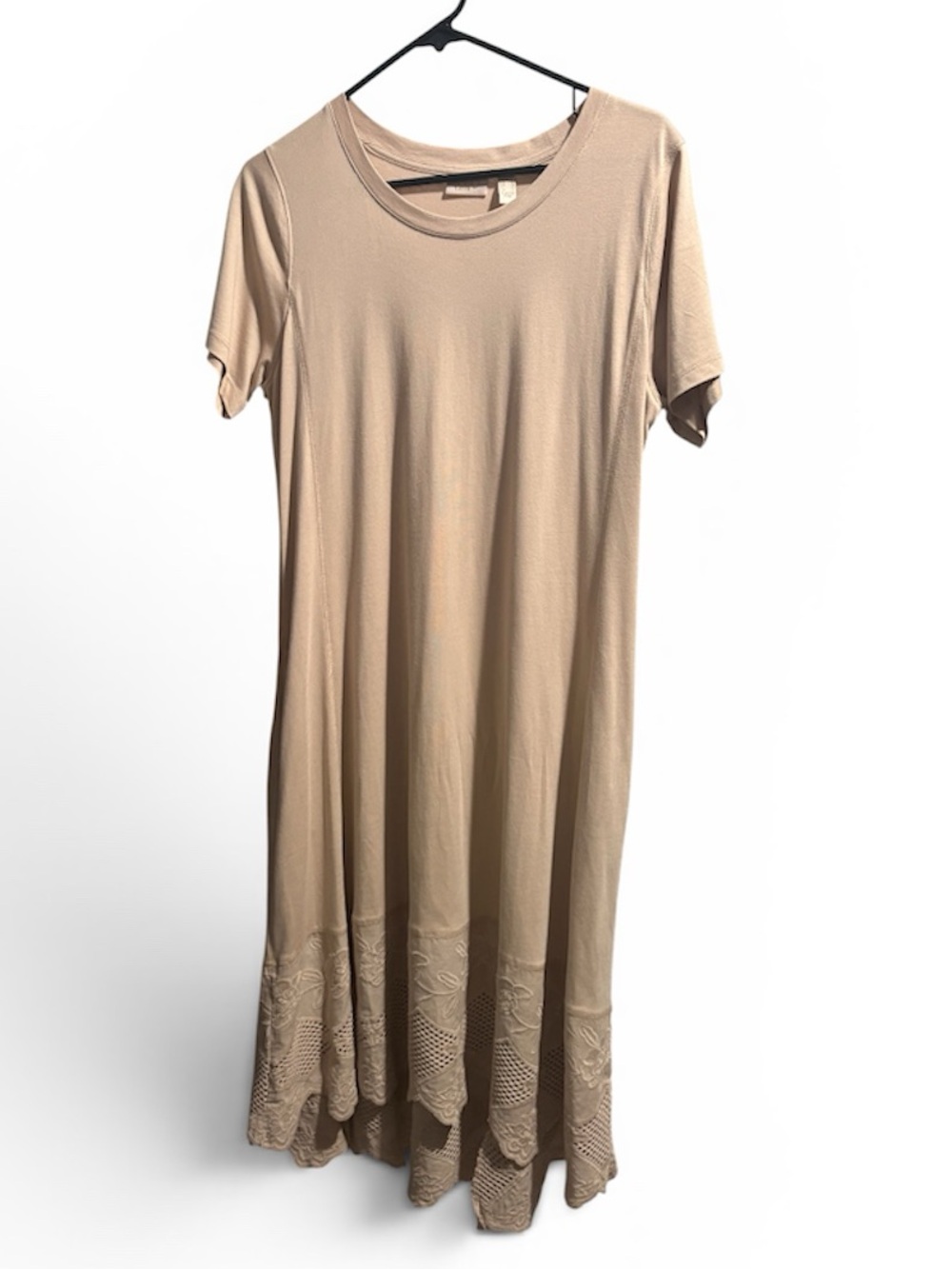 NWOT LOGO by Lori Goldstein Neutral Beige Midi Dress with Crochet Hem